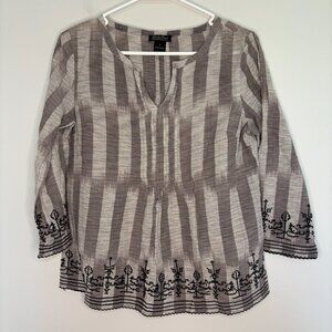 LUCKY BRAND Tunic Sz Small Striped Embroidered Prairie Top Bell Sleeve
